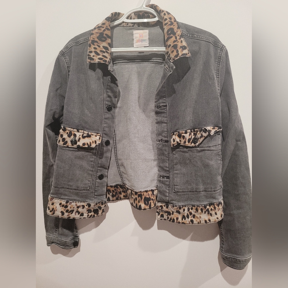 Lularoe Denim Jacket With Leopard Trim